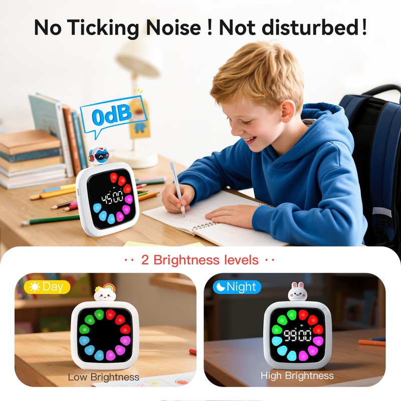Yunbaoit Digital Visual Timer for Kids, Rechargeable 99-Minute Silent Countdown