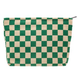 PAZIMIIK PAZIMIIK Makeup Bag Large Zipper Corduroy Make Up Pouch for Purse Travel Canvas Cosmetic Organizer for Women Brush Storage,Checkered Green