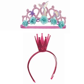 PIMXL Birthday Crown, Luminous Decorative Crown Headband, Girls' Princess Crown, Princess Headpiece, Wedding Birthday Gift Crown Headband (Pink)