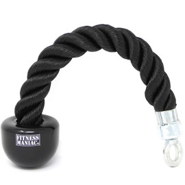 FITNESS MANIAC Tricep Rope Single Grip Pull Down Bicep Cable Attachment Exercises Black Nylon 14" Commercial Class