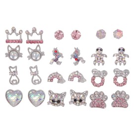 12 Pairs Cute Earrings, Stainless Steel Earrings for Girls Hypoallergenic Small Studs for Kids Teenage Girls(Pink/Silver)