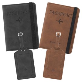 RNIEGA 2 Set Passport Covers Holder for Travel Leather Rfid Passport Wallets Holder for Mr and Mrs