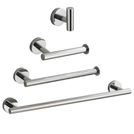 Bathroom Hardware Set Round Towel Bar Toilet Paper Holder Towel Ring Robe Hook Stainless Steel Hanging Rack DIY Chrome/Black,Chrome Full Set