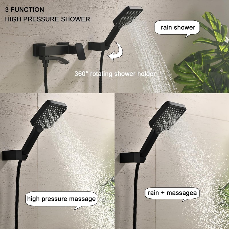 BEIYI Wall Mount Tub Faucet with 3 Functions Handheld Sprayer,