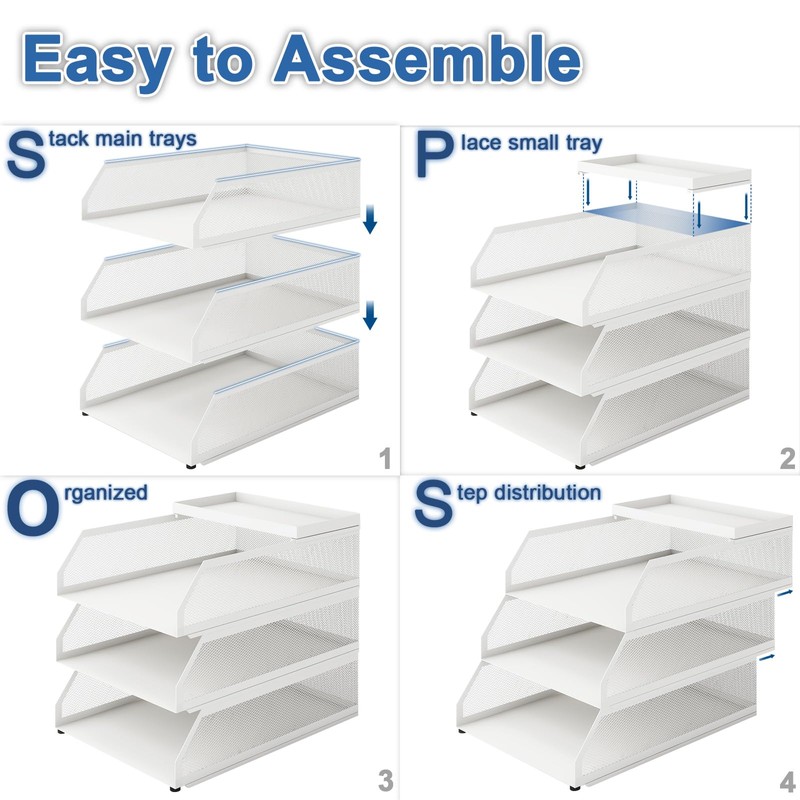 Natwind 3-Tier Stackable Paper Tray, Metal Mesh Desktop Organizer, Paper