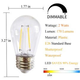 Rolay S14 Clear String Light Bulbs, 2W Plastic LED Replacement Bulbs for Outdoor Patio String Lights with E26 Base, Pack of 25