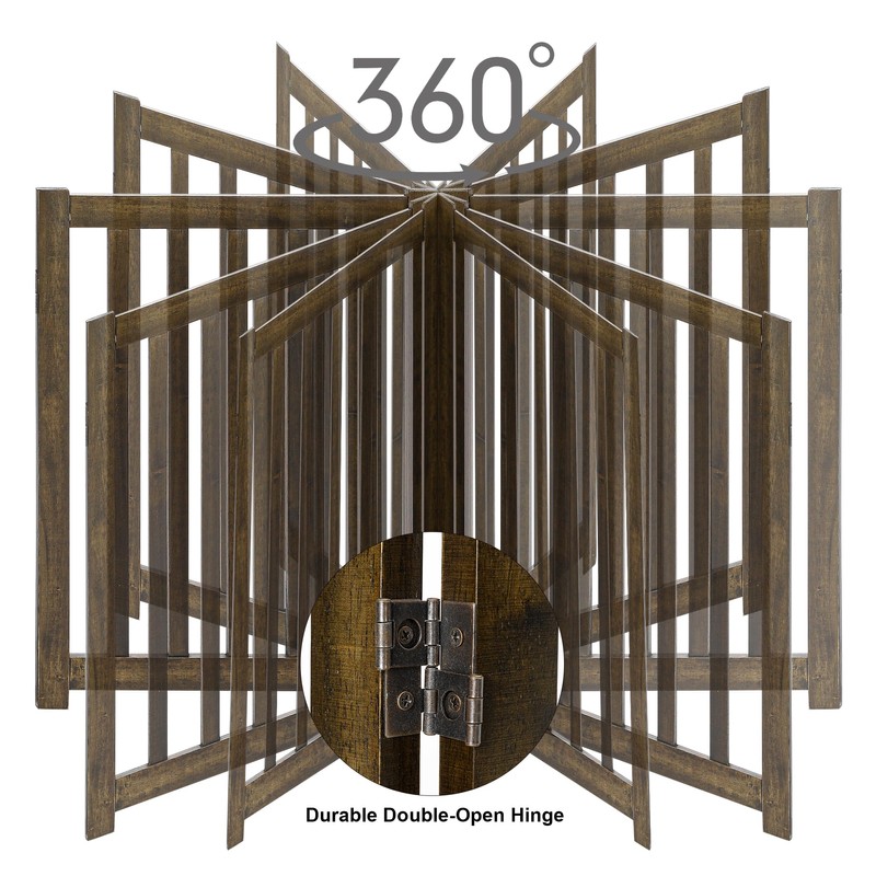 LZRS 4-Panel Wooden Free Standing Foldable Dog Gate Indoor –