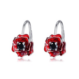 URONE Poppy Earrings 925 Sterling Silver Red Flower Earrings Leverback August Birth Flower Earrings Poppy Flower Jewelry Gift for Women (poppy)