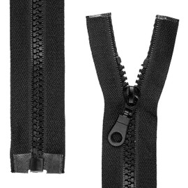 Separable Zipper, Pack of 2, 85 cm Rail Length, in Black, 1 Way Open End #5, 5.75 mm Rail Width, 34 mm Width, Replacement Plastic Zipper, Plastic Zip #5