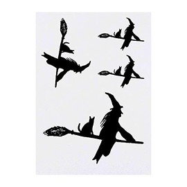 4 x 'Witch On A Broomstick' Temporary Tattoos - Water Resistant, Skin-Safe, Non-Toxic Transfers, Mixed Sizes (TO00002189)