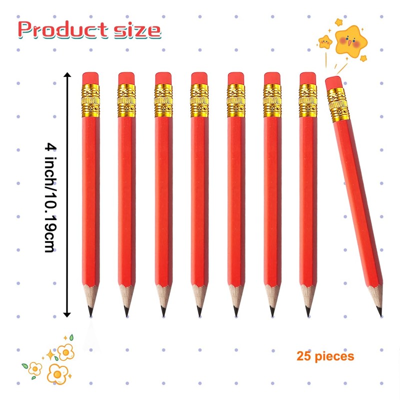 Adhere 25pcs Golf Pencils with earser Hexagon Wooden Pencils Graphite