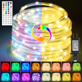 Rope Lights Outdoor Color Changing, 33ft Warm White Rope Lighting 100 LED String Lights Plug in with Remote, 30 Colors Rope Light for Indoor Garden Patio Camping Room Landscape Tree Christmas Décor