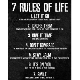 HoneyKICK 7 Rules of Life Motivational Poster, 11 x 14 Inches Unframed, Printed on Premium Cardstock Paper