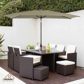 CASAINC 6.5 X10 FT Rectangular Patio Umbrella Market Table Umbrella Outdoor Aluminium Umbrella with Push Button Tilt and Crank for Garden Lawn Deck Backyard Pool-Gray