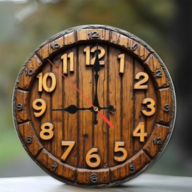 Lancholy Rustic Wooden Barrel Clock Wall Decor Home Office 10-Inch Wooden Wall Clock, Silent Movement, Battery Operated (AA Batteries Not Included), Artistic Home Decor, Perfect for Home Accents