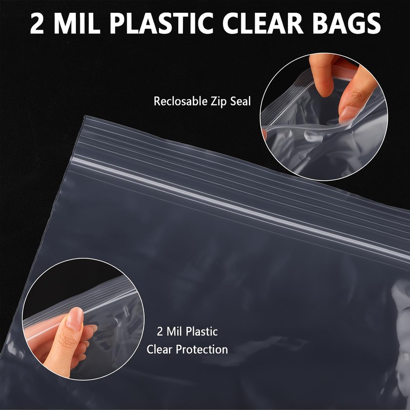 100 PCS 13"×15" Large Zip Seal Lock Bags 2 Gallon