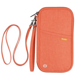 RFID Blocking Travel Passport Wallet Holder, Homchen Document Organiser Case Credit Card Holders for Men and Women (Large Orange-RFID)