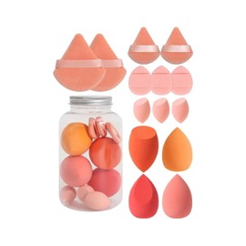 14Pcs Makeup Sponge Set, Beauty Blender with Organizer, Includes 2 Pieces of Triangle Loose Powder Puff, 2 Pieces of Mini Triangle Loose Powder Puff, 3 Pieces of Mini Airbrush Puff, 4 Pieces of Beauty Eggs and 3 Pieces of Mini Beauty Eggs (orange)