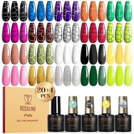 ROSALIND Crackle Gel Nail Polish Set- 20 Color Gorgeous Gel Base Coat and Glitter Glossy Matte Top Coat Candy Colorful Gel Polish Set Gifts Show Charm for Girls - Colour: RRTC24-016
