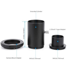 Telescope Converter for Nikon-Acouto 1.25inch Telescope Extension Tube M42 Thread T-Mount Adapter T2 Ring for Nikon Camera