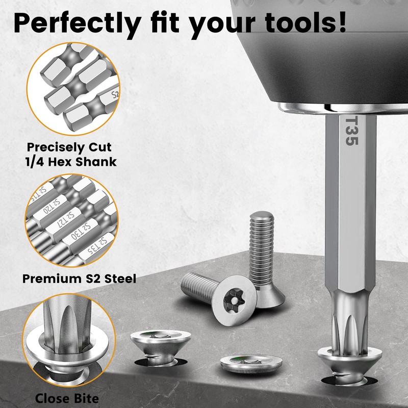 MulWark 14PC Security Torx Bit Set 3" Long Tamper Proof