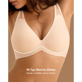 SHARICCA Women's Bra Without Underwire – Fashionable Deep V Push Up Bras Soft Cups Bustier Breathable Comfortable Bralette with Bra Extension, Pink-1p01, M