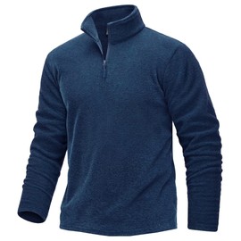 TACVASEN Golf Quarter Zip Pullover Men Sweatershirt Stand Collar Casual Golf Midweight Winter Warm Fleece Work Top Fashion Sweater for Men Dark Blue