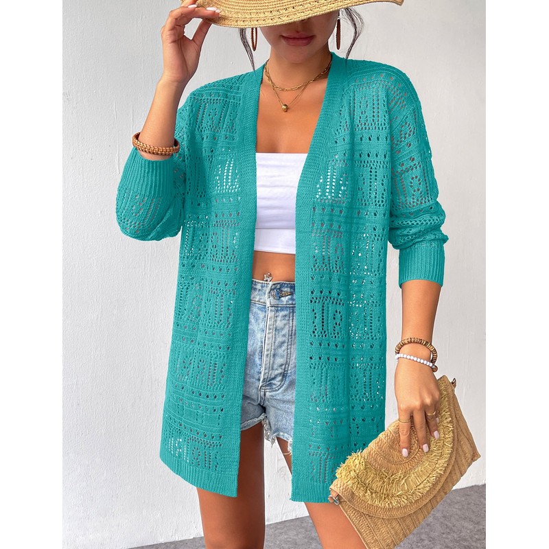 Zeagoo Womens 2025 Summer Crochet Cardigan Sweaters Lightweight Long Sleeve