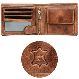 Fa.Volmer ® Men's Leather Wallet with RFID Protection I Extra Sturdy Double Stitching I 9 Slots for Credit Cards I Landscape Format I VO11 RFID Various Colours, 02 Brown (+Rfid), Classic