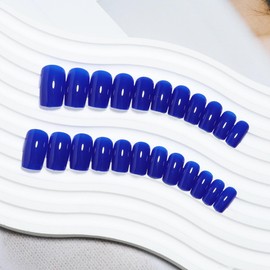 MERVF Royal Blue Press on Nails Medium Square Fake Nails Press ons Solid Color Glue on Nails Squoval Acrylic Nails 24pcs Glossy False Nails