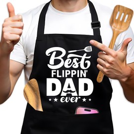 GOSJINNK Funny Aprons Gifts for Dad, Best Flippin' Dad Ever Black Chef Apron, Adjustable Kitchen Cooking Apron with Pockets, Father's Day Gifts for Papa Grandpa, Humor Birthday Gifts for Men Husband