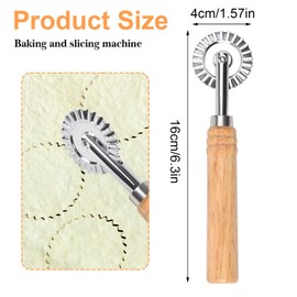 LLMSIX Pastry Wheel Cutter, Stainless Steel Ravioli Cutter, Fluted Pastry Wheel with Long Wooden Handle for Home Making Pasta Pizza Ravioli Cookie Tools
