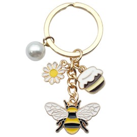 Aavedge Cute Bee Keychains, Enamel Daisy Key Chain with Pearl, Lovely Queen Been Keyring, Thanksgiving Christmas Gifts for Women, Girls, Boys, Friends, Teens.