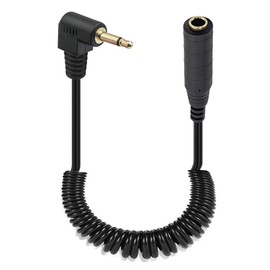 PIIHUSW Coiled 90Deg Angle DC 3.5mm to 6.35mm Audio Cable, Spring 6.35mm 1/4 inch TS Mono Jack Socket to 3.5mm 1/8" TS Mono Jack Plug Audio Adapter Converter Cord 80cm (3.5mm Male 90Deg)
