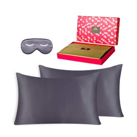 BlueHills 22 Momme 100% Pure Mulberry Natural Soft Both Sides Silk Pillowcase for Hair and Skin Hidden Zipper Premium Silk Pillow Cases with Eye Mask Grade 6A (Gift Pack 3 Piece Queen, Dark Grey)