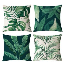 Neatee Living Green Plants Throw Pillow Covers 14x14 Set of 4 Tropical Leaf Pillow Covers Summer Decorations Pillow Covers Cushion Covers Pillow Case for Outdoor Home Couch Sofa Decor (14 inch)
