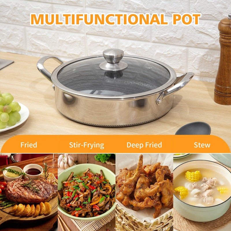 Toutrop Stainless Steel 7QT Saute Pan 14 Inch Deep Frying