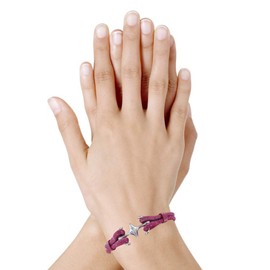 Les Poulettes Jewels - Silver Rhodium Mixed Bracelet Double Anchor and Leather - 18cm Colors - Fuchsia