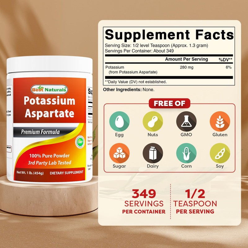 Best Naturals Potassium Aspartate Pure Powder 1 Pound