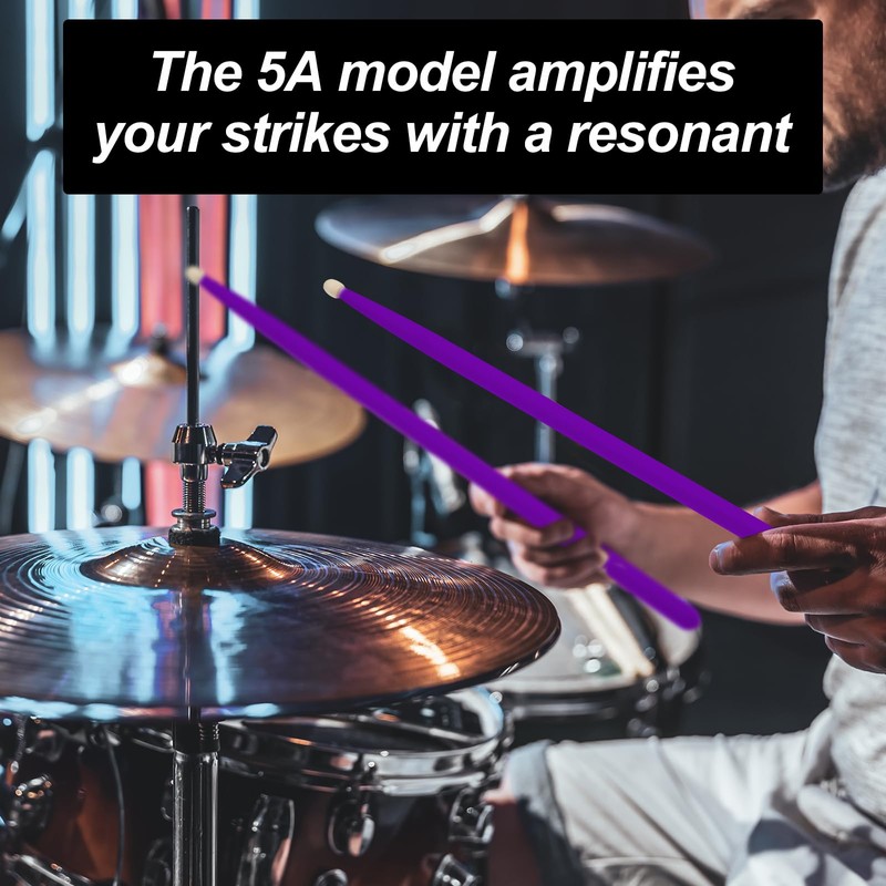 CashBeat 5A Maple Wood Drumsticks, Non-Slip Grip, Classic Purple Drum