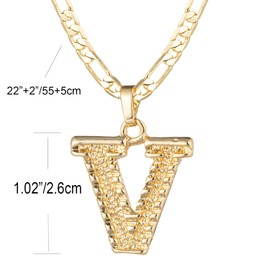 Initial Necklace for Women Men Teen Girls Boys, Gothic 18K Gold Plated 26 Letters Pendant Necklace, 3mm Wide Figaro Chain with Extension, Copper, Cubic Zirconia,