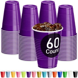 DecorRack Purple Plastic Cups, 12 oz Disposable Cups, Party Supplies (60 Count)
