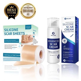 Rvlaim Pumkot Silicone Scar Sheets and Rvlaim Scar Cream Gel, Advanced Silicone Scar Gel Hydrating Moisturizing Skin 1.7 oz(50ml) - Specification: 60x1.6 Inch