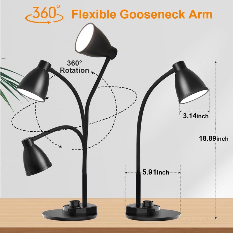 BOHON LED Desk Lamp with USB Charging Port 3 Color