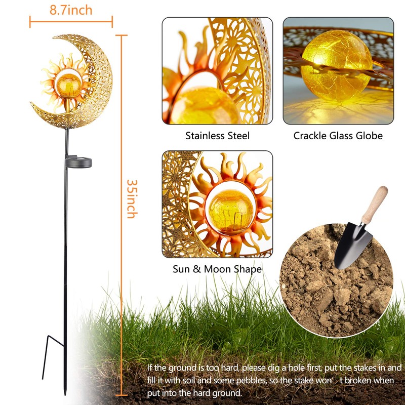 LICKLIP Garden Solar Lights Outdoor Decorative, Sun & Moon Crackle
