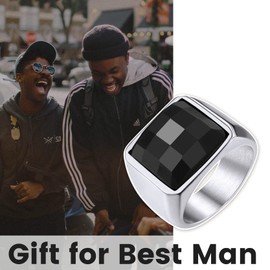 GOLDCHIC JEWELRY Men's Black Onyx Ring, Created Dark Gem Rings for Biker Gift For Husband Size V½