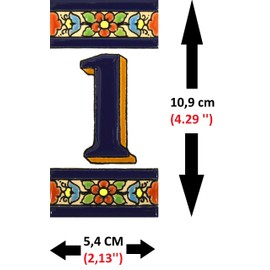 House numbers 4 inch. Handpainted house number tiles for signs, addresses and names. Address numbers for houses. House address numbers and letters. Design FLORES MEDIANO 4,29" x 2,13" (NUMBER 1)