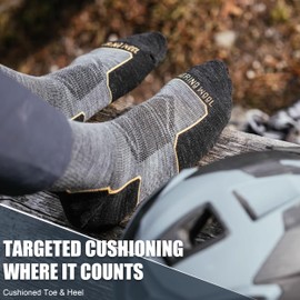 ZEAL WOOD Merino Wool Crew Hiking Socks For Men Women Cushioned Anti Blister Moisture Wicking Breathable Walking Work Athletic Performance Camping Running Outdoor Boot Warm Winter Socks Grey S