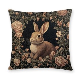 Vintage Bee Flowers Decorative Throw Pillow Cover William Morris Inspired- Vintage Flower Gift Art Farmhouse Cushion Pillowcase for Sofa Couch Bed Outdoor Living Room Home Decor (Brown Rabbit)