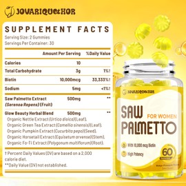 Jovariquethor Saw Palmetto for Women - DHT Blocker Hair Growth Supplement - 500mg Potent Saw Palmetto Gummies for Hair, Skin, Nails, Urinary Wellness - Mango-Pineapple Flavor - 60 Gummies